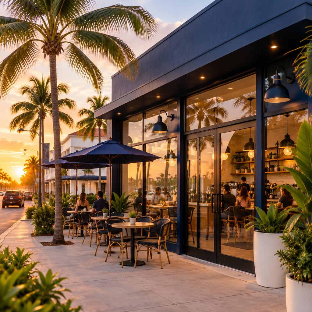 The Melbean storefront at golden hour